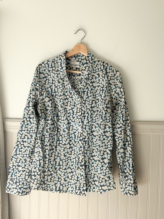 J. Crew Tops - J. Crew 10 Perfect Navy Blue Floral Long Sleeve Cotton Button-Down Shirt